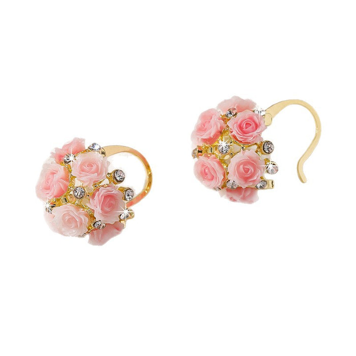 Wholesale French Dopamine Pink Basket Ear Clip Alloy Rhinestone Boutique MOQ≥2