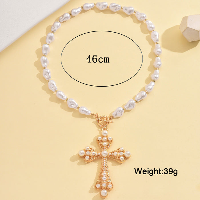 Wholesale Jewelry Punk Style Pearl Cross Necklace