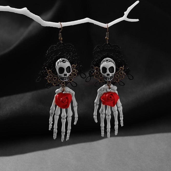 Wholesale Gothic Horror Skull Palm Halloween Resin Earrings JDC-ES-Qianzi001