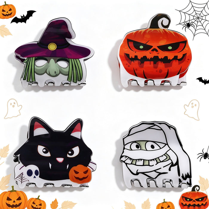 Wholesale Stylish  Shark Claw Hair Clips Ghost Pumpkin Black Cat Print Women Hair Accessory