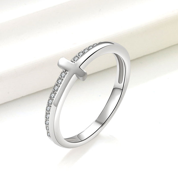 Wholesale White Gold Plated Copper Cross Ring Rhinestone Fashion Jewelry Accessory For Women Gift