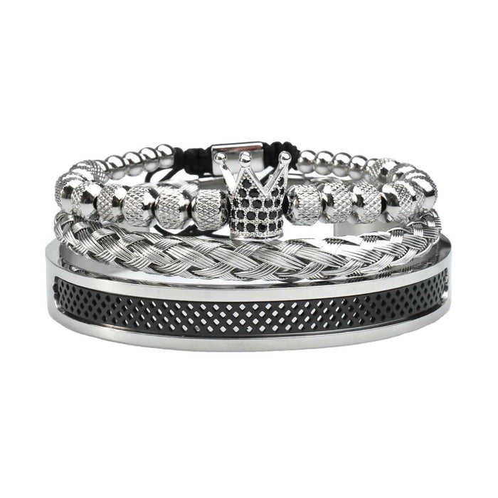 Wholesale Micro inlaid zircon stainless steel woven bracelet Fried Dough Twists titanium mesh open bracelet set