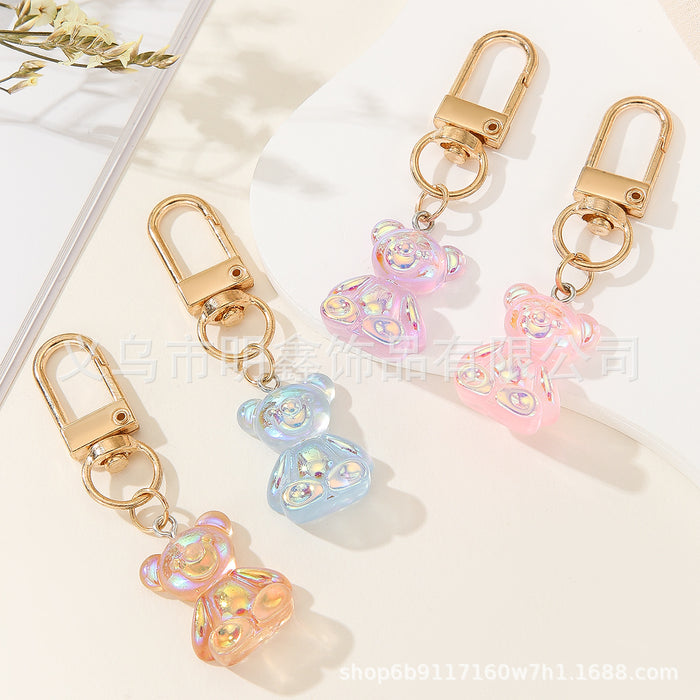 Wholesale A pack of 4 PCS Cute Cartoon AB Colorful Transparent Resin Bear Keychains