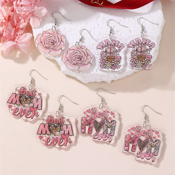 Wholesale New 2D Printed Board Flowers Mother's Day MOM Gift Earrings Women's Accessories