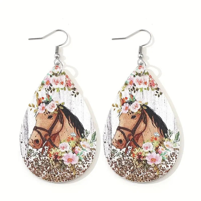 Wholesale  Water Drop Shape Colorful Pattern Pendant Wooden Earrings JDC-ES-WenT031