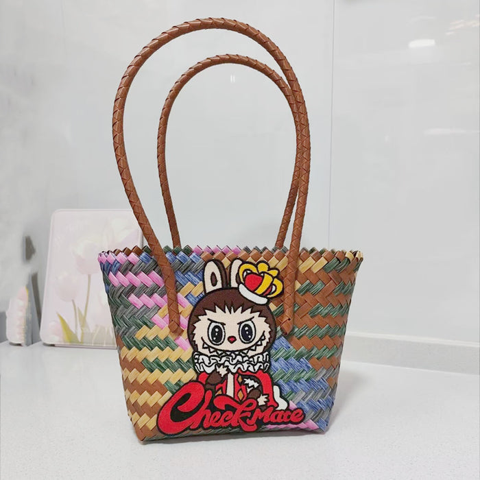 Wholesale Cartoon Woven Bag Large Capacity Work Bag Hand Woven Vegetable Basket Handbag