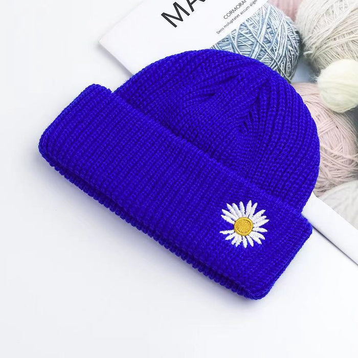 Wholesale Daisy Embroidery Solid Color Acrylic Knitted Wool Hat JDC-FH-YBQX004