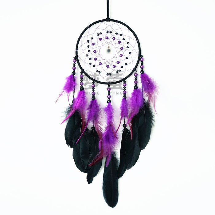 Wholesale Handmade Feather Dreamcatcher Wine Red Boho Wall Hanging Home Decor Accent MOQ≥2