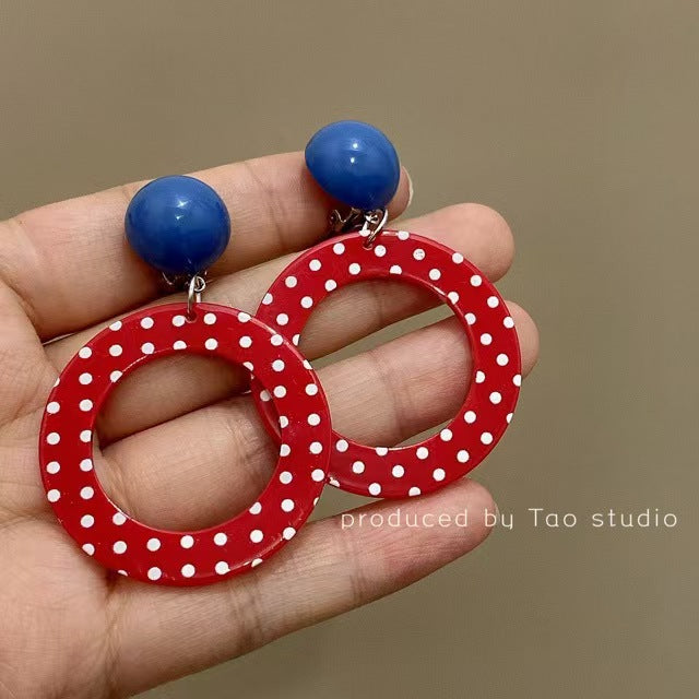 Wholesale Personalized retro red exaggerated circle earrings ear clip