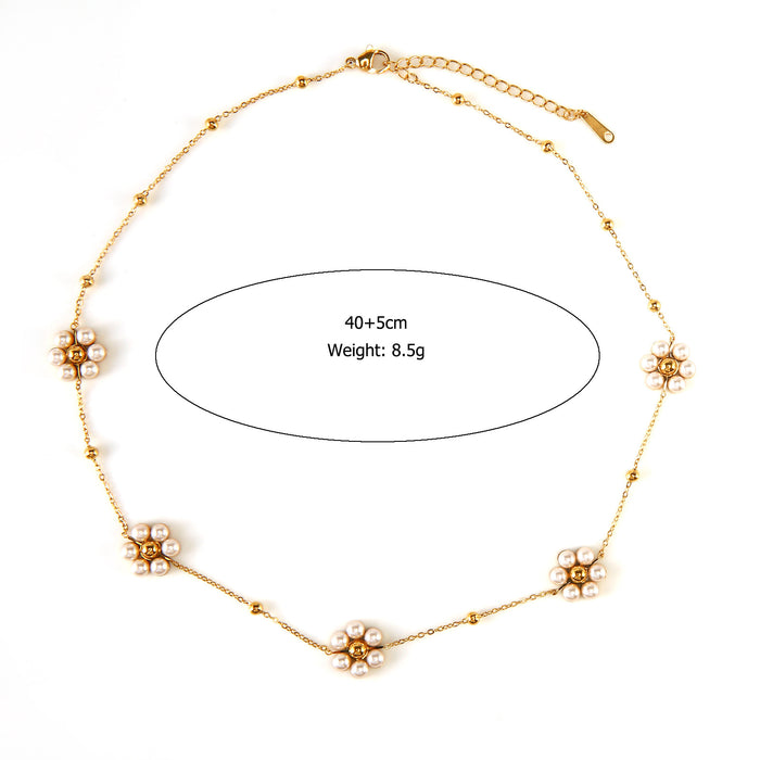 Wholesale Fashion stainless steel daisy flower necklace with pearl inlay, simple petal necklace, ring set wholesale