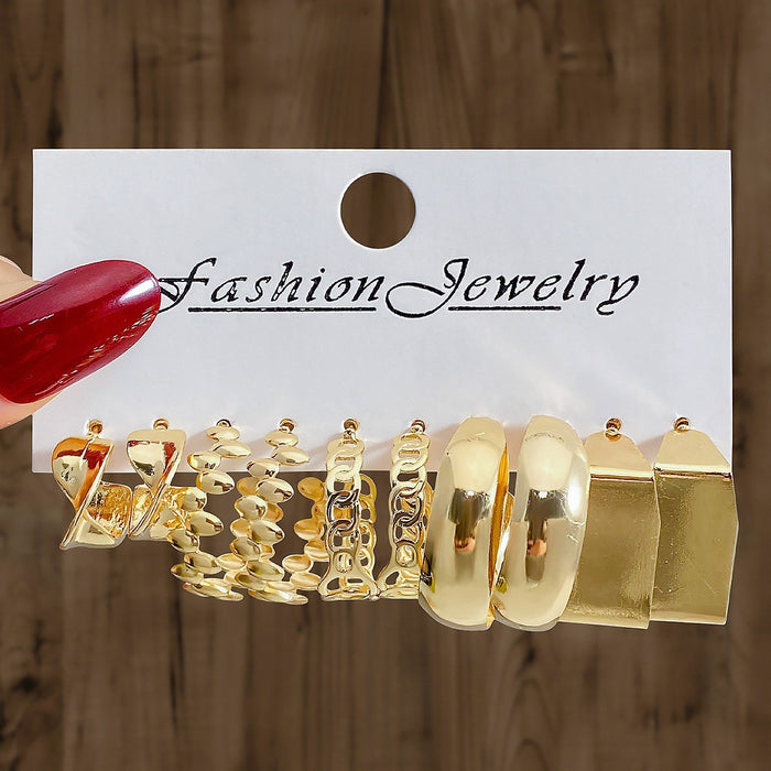 Wholesale Retro 6-piece creative heart-shaped rhinestone metal earrings
