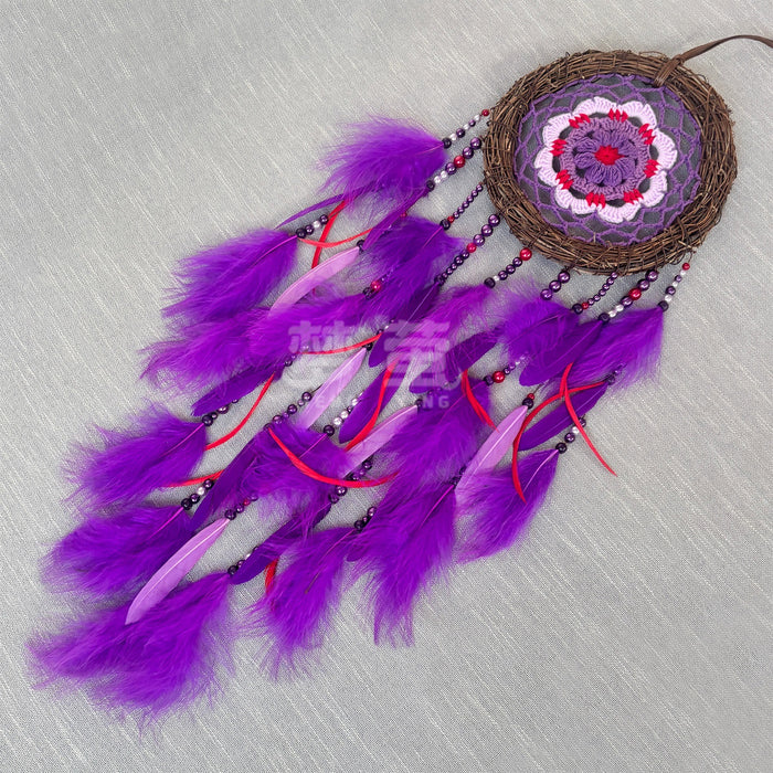 Wholesale Handmade Rooster Feather Dreamcatcher Crochet Flower Wind Chime Decorative MOQ≥2