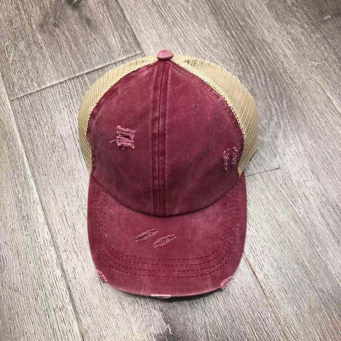 Wholesale Cotton Solid Color Distressed Mesh Cap Ponytail Cap Baseball Cap JDC-FH-ZhanH003