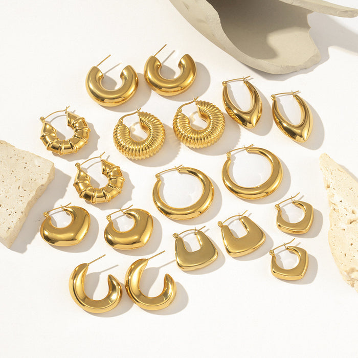 Wholesale Stainless Steel Gold-Plated Hollow Geometric Earrings