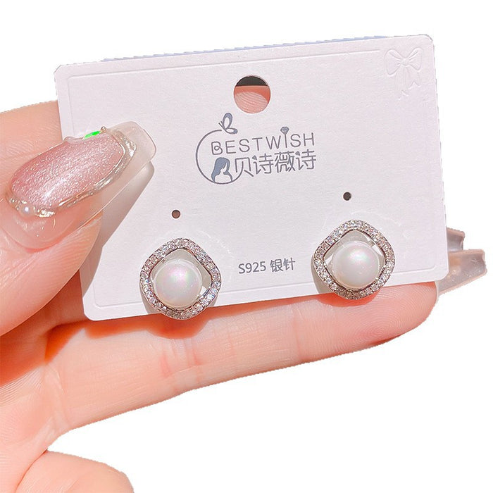 Wholesale Irregular geometric pearl earrings silver needle earrings jewelry