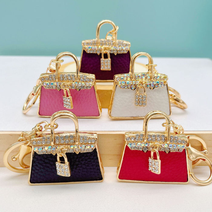 Wholesale Rhinestone Leather Handbag Alloy Keychain JDC-KC-ZhanLun002