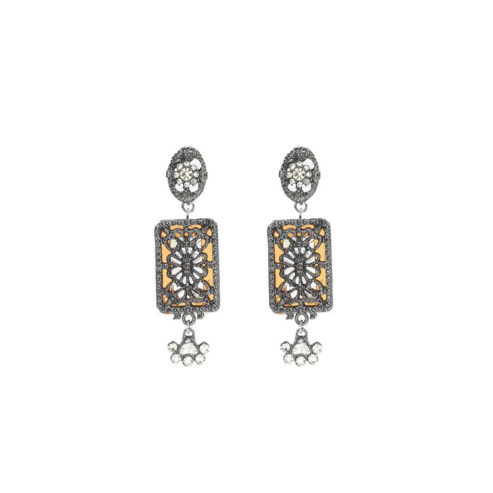 Wholesale Geometric multi-layered diamond-filled hollow pendant earrings