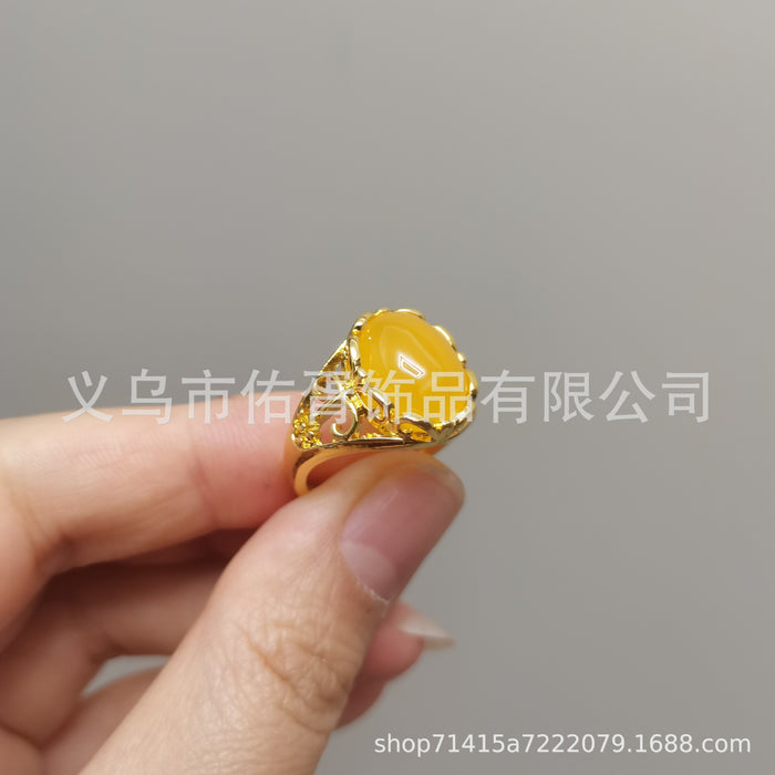 Wholesale New Grandmother Imitation Green Jadeite Ring with Temperament and Opening Imitation Red Green Agate Colored Women's Ring