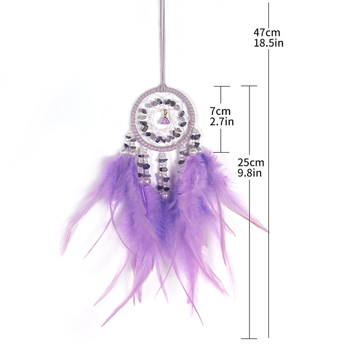Wholesale Crystal Stone Dream Catcher Car Pendant Feather Wind Chime Rearview Mirror Decorative Accessory MOQ≥2