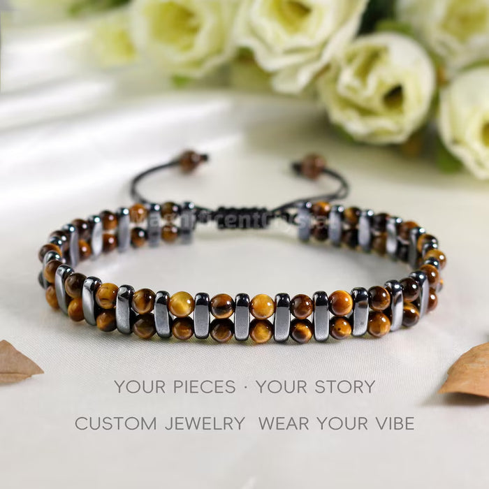Wholesale Woven Rope Tiger Eye and Black Onyx Bracelet