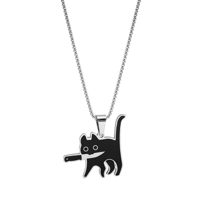 Wholesale Stainless Steel Cartoon Knife Cat Pendant Necklace JDC-NE-Xinx005