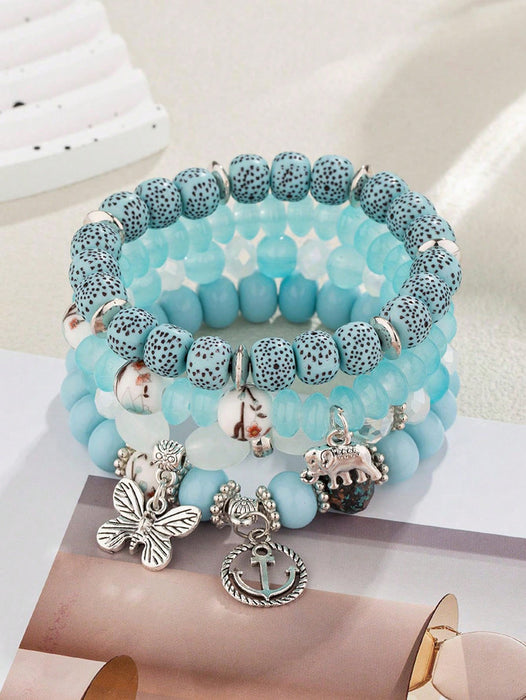 Wholesale Chinese Style Ceramic Multi-layer Beaded Butterfly Pendant Bracelet JDC-BT-FeiYa009