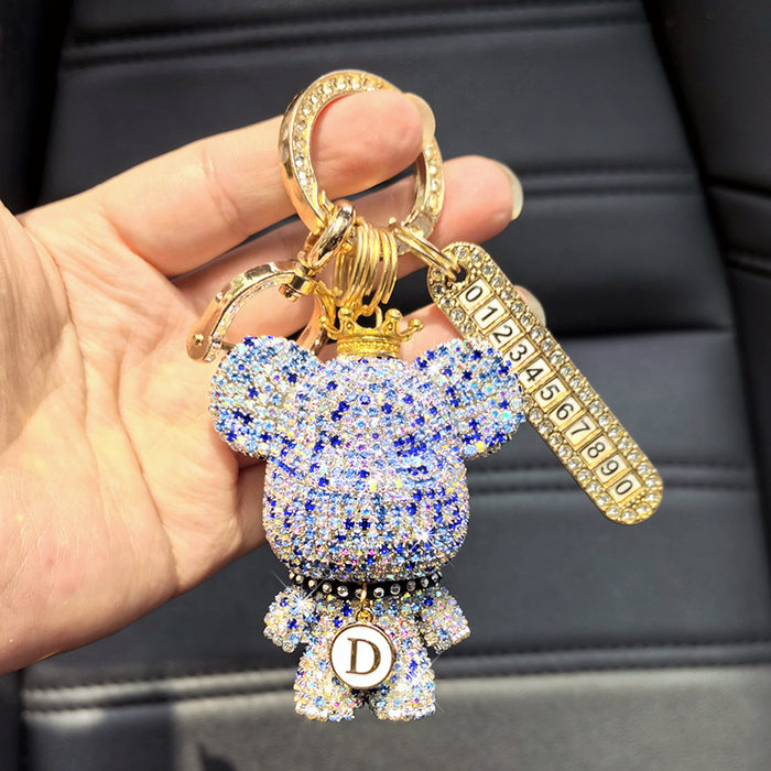 Wholesale Car Keychain Full Diamond Cartoon Big Head Bear Key Chain Letter Cartoon Exquisite Girl Key Pendant Gift