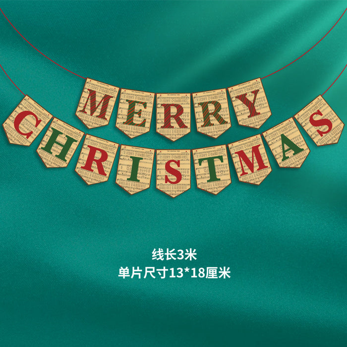 Wholesale Christmas Decorations Christmas Pull Flag Hanging Flag Holiday Banner Party Decoration Paper Cartoon Christmas Pull Flower String Flag