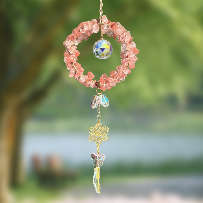 Wholesale Crystal Flower Car Hanging Ornament with Feathers Stylish Car Key Accessory MOQ≥2