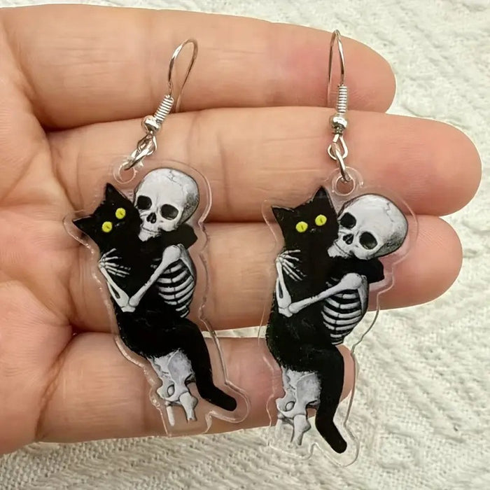 Wholesale Skull cat earrings  accessories flat acrylic horror personality exaggerated skull earrings