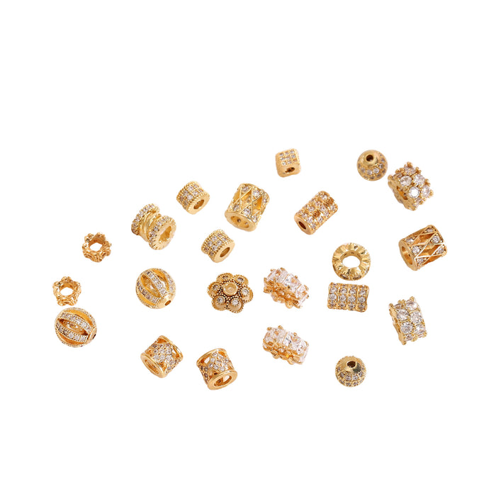 Wholesale 10pcs Copper Plated 18K Real Gold Micropaved Zircon Hollow Spacer Beads JDC-BDS-NanT005