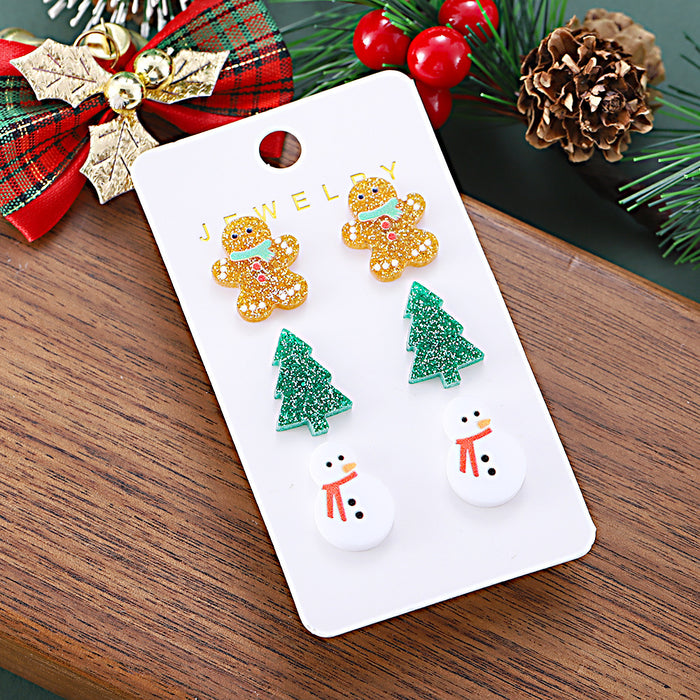 Wholesale Christmas gingerbread man,  Christmas tree,  snowman earring set,  shiny