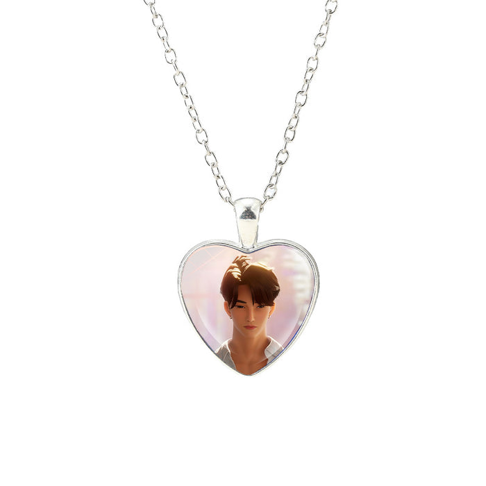 Wholesale Anime Kpop glass heart pendant Necklaces