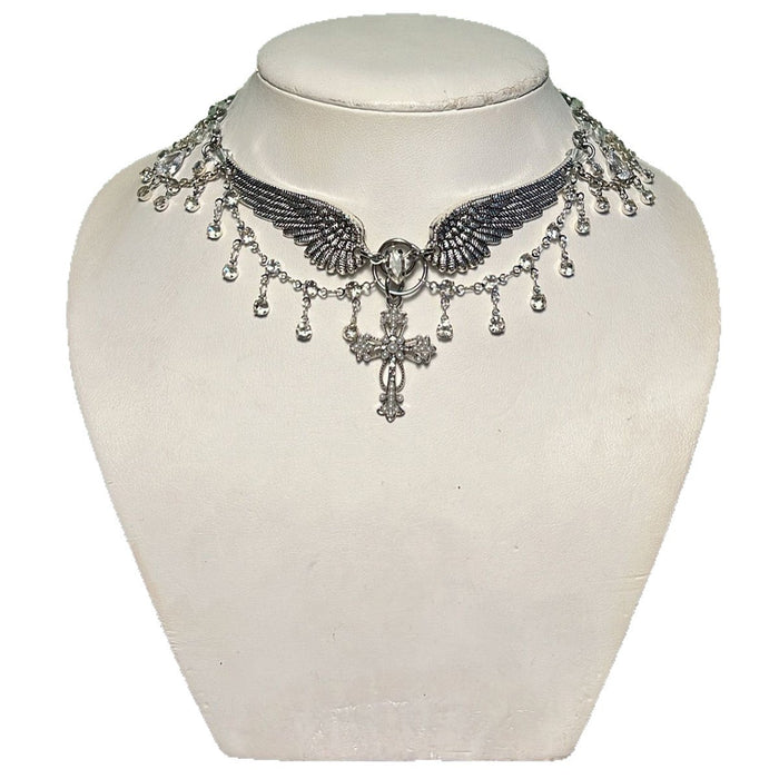 Wholesale Vintage Cross Necklace Angel Wings Halloween Necklace Accessories Women