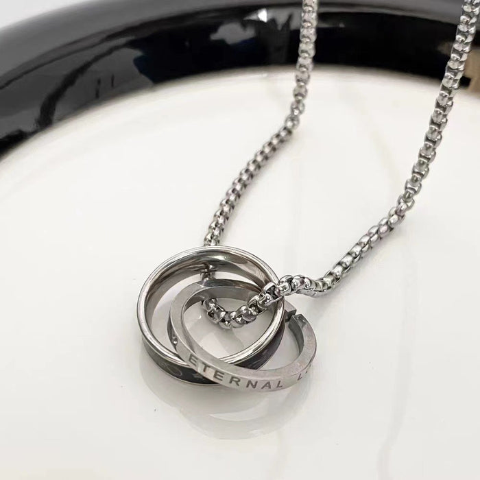 Wholesale Personalized, niche, versatile titanium steel necklace, sweater chain, letter double ring pendant, couple accessory