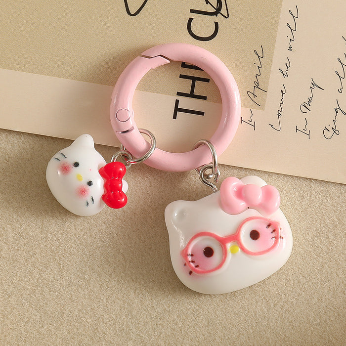 Wholesale Cartoon Cat With Bow And Glasses Resin Keychain Pendant Chic Decorative Accessory