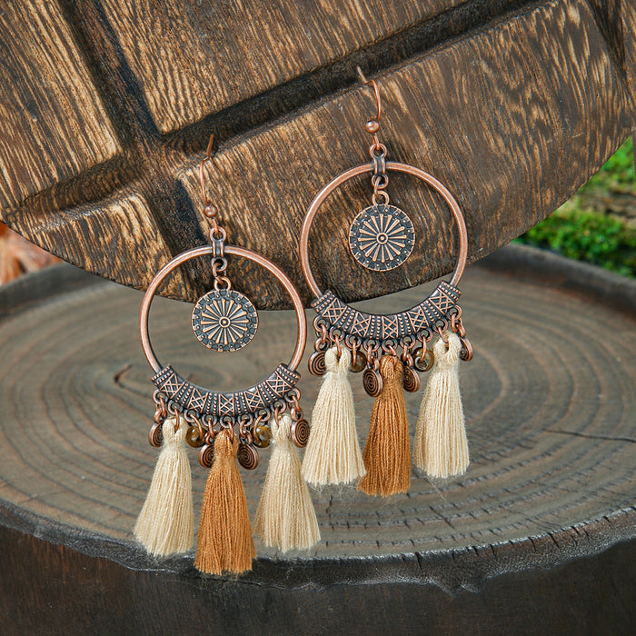Wholesale 2pcs Vintage Bohemian Hand-made Tassel Earrings