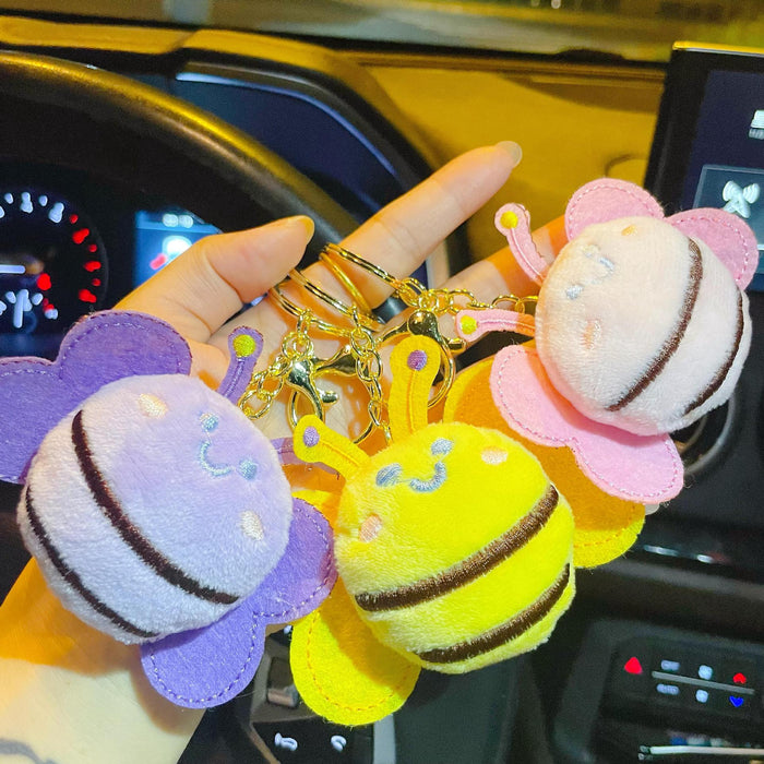 Wholesale Cartoon plush doll keychain cute bee key doll pendant clothing bag accessories