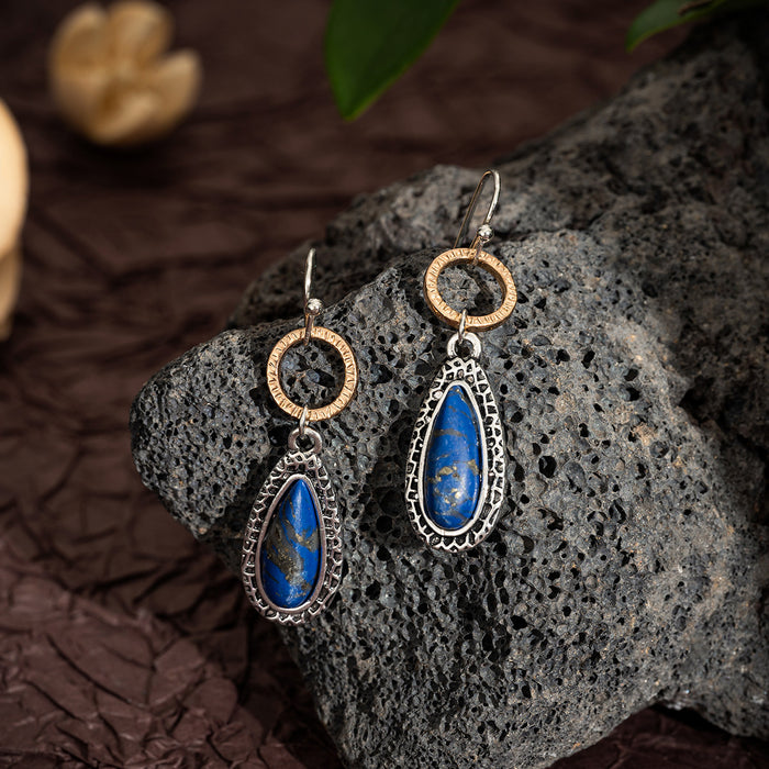 Wholesale Artistic retro style geometric earrings, natural stone antique women's earrings