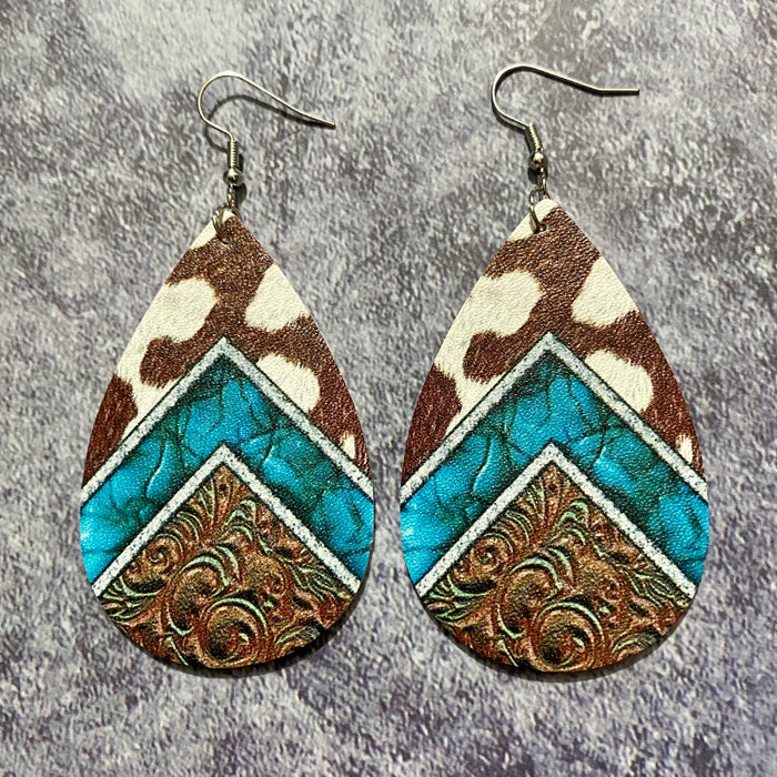 Wholesale Bohemian Western Retro Leather Drop Earrings