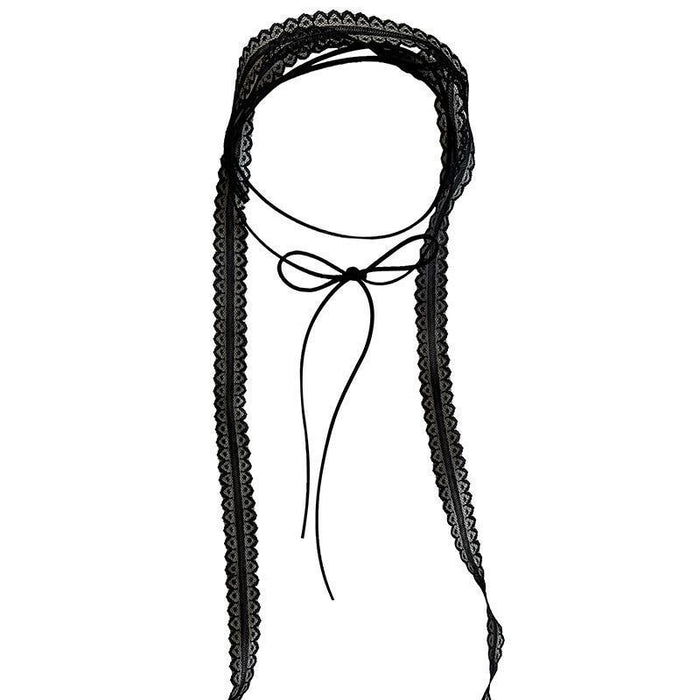 Wholesale Stacked lace ribbon versatile collarbone scarf design with a slim neck strap necklace