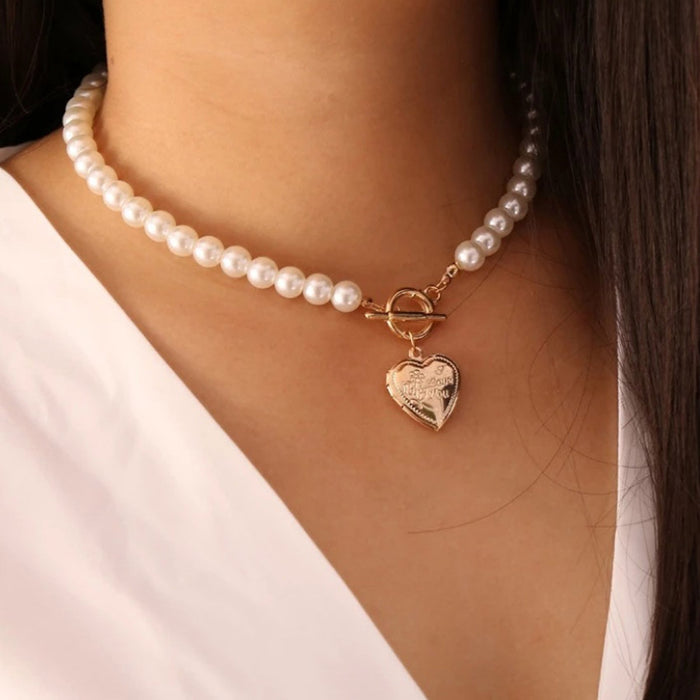 Wholesale 2PCS Pearl Heart Necklace JDC-NE-WenB003