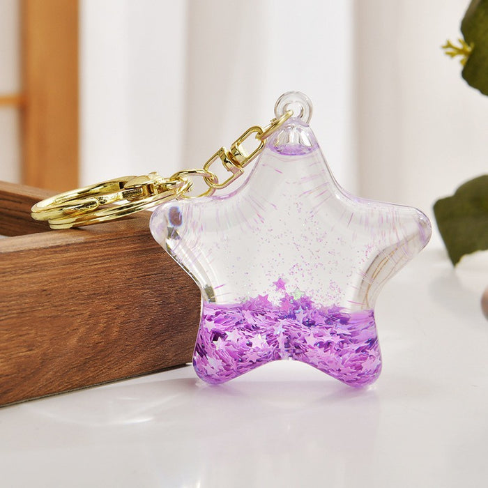 Wholesale Acrylic Keychain Pentagram Oil-Filled Keyring
