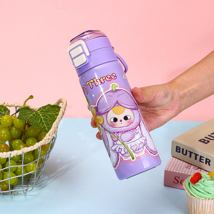 Wholesale Cartoon Double Drinking Cup Stainless Steel Thermos Cup Children' s Water Cup Bounce Lid Straw Cup