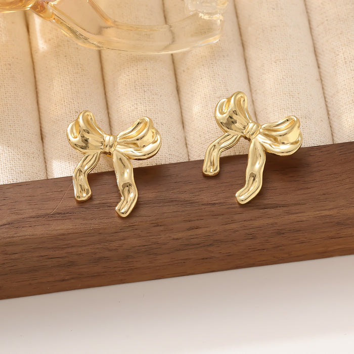 Wholesale Stainless Steel Earrings Bow Versatile 18K Gold Earrings for Women