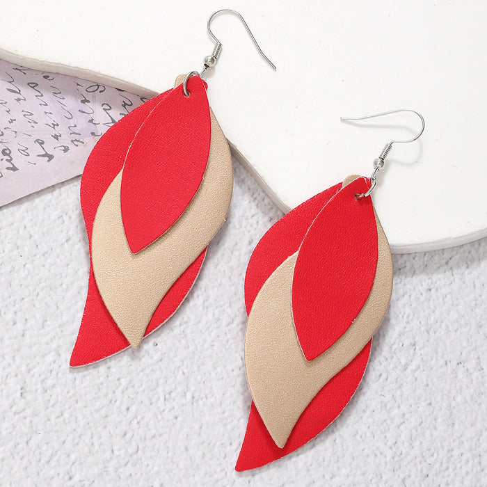 Wholesale Artificial Leather Leaf Shape Earrings Trendy Jewelry Accessory