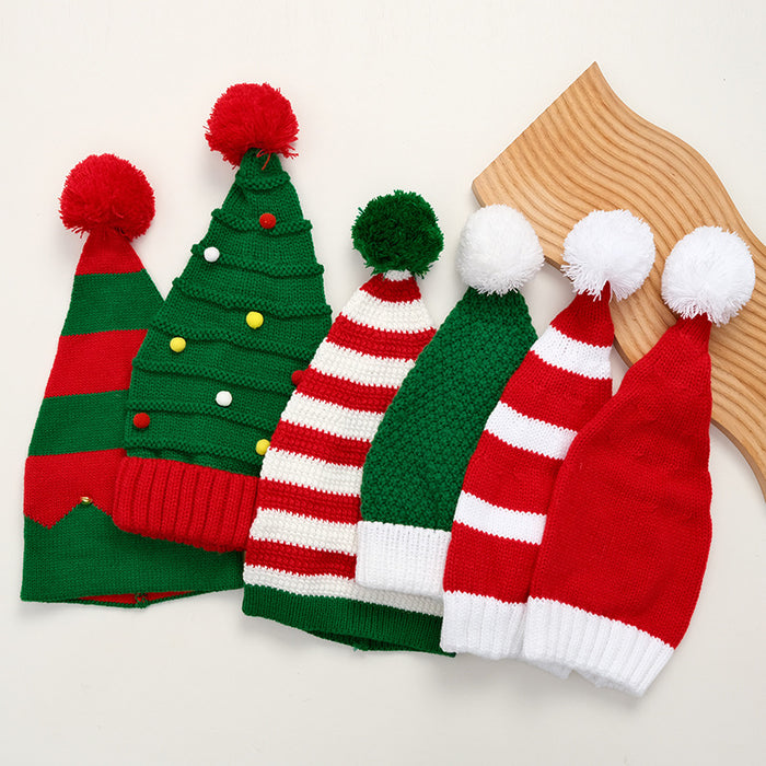 Wholesale Red and White Christmas Hat Bell Christmas Hat Color Matching Fur Ball Woolen Hat  Knitted Hat