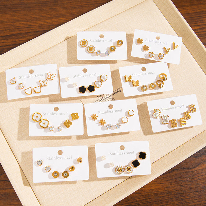 Wholesale Stainless Steel Pearl Heart Flower Earrings Set