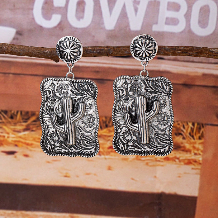 Wholesale Western style vintage pinto highland cattle desert sunset pattern pendant earrings