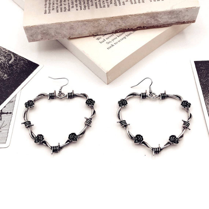 Wholesale Vintage Thorn Rose Heart Earrings JDC-NS-FuSu007